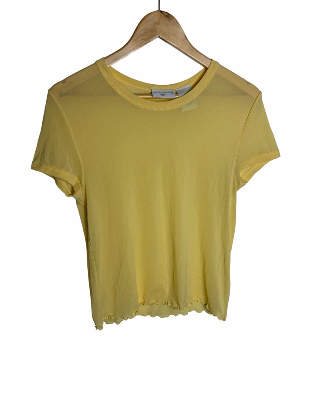 Y2K yellow nylon lettuce hem mesh blouse size L